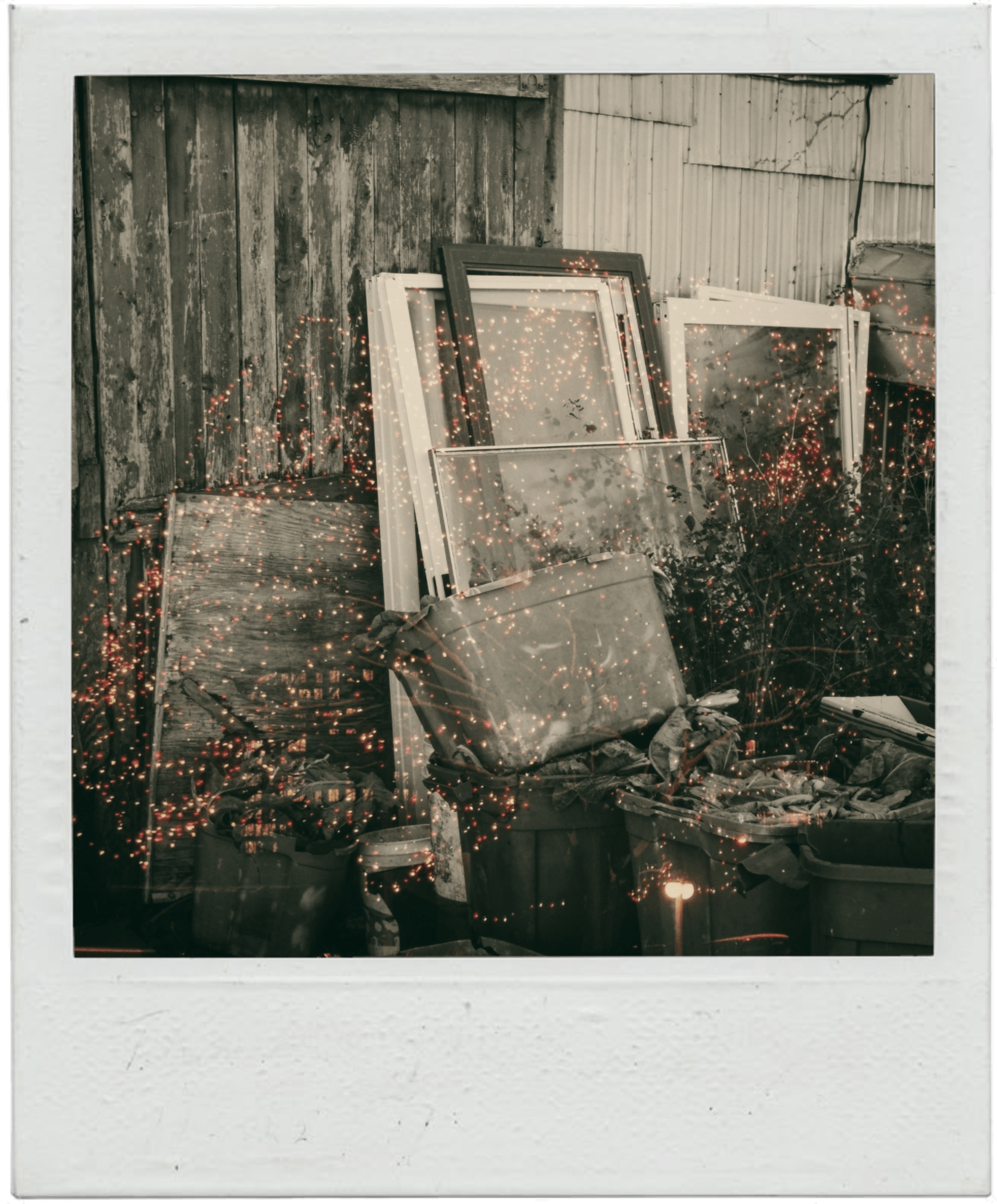 polaroid of old doors, windows and lights
